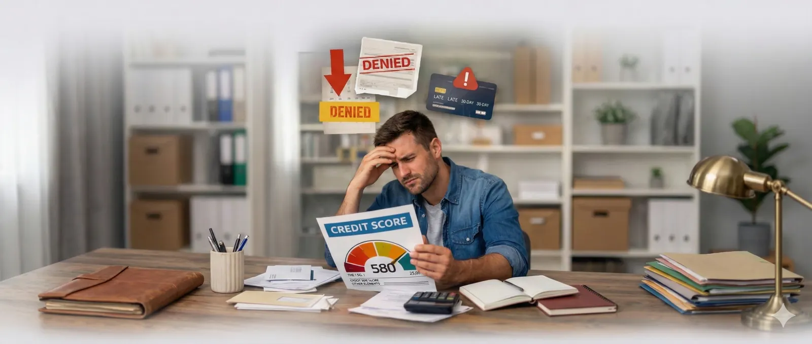 Frustrated person looking at credit